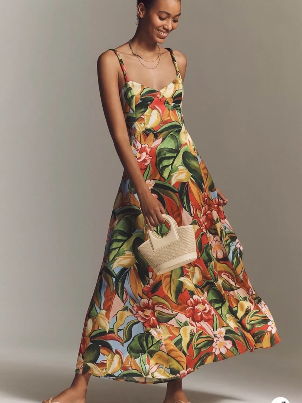 FARM Rio Tropical Floral Maxi Dress in Green, Orange, Yellow